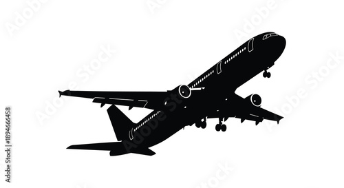 A striking black silhouette of a large passenger airplane in flight showcasing modern aviation design silhouette high quality