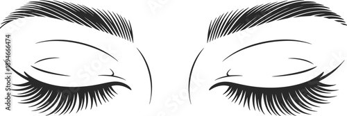 eyelashes, eyebrows, closed eyes, beauty, makeup, feminine, face, cosmetic, salon, fashion, vector, illustration, elegant, style, design, glamour, sketch, woman, liner, aesthetic, graphic, icon