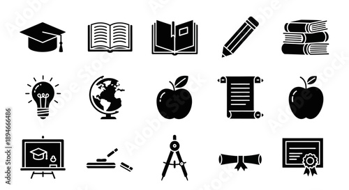 Collection of educational icons and symbols representing learning and knowledge.