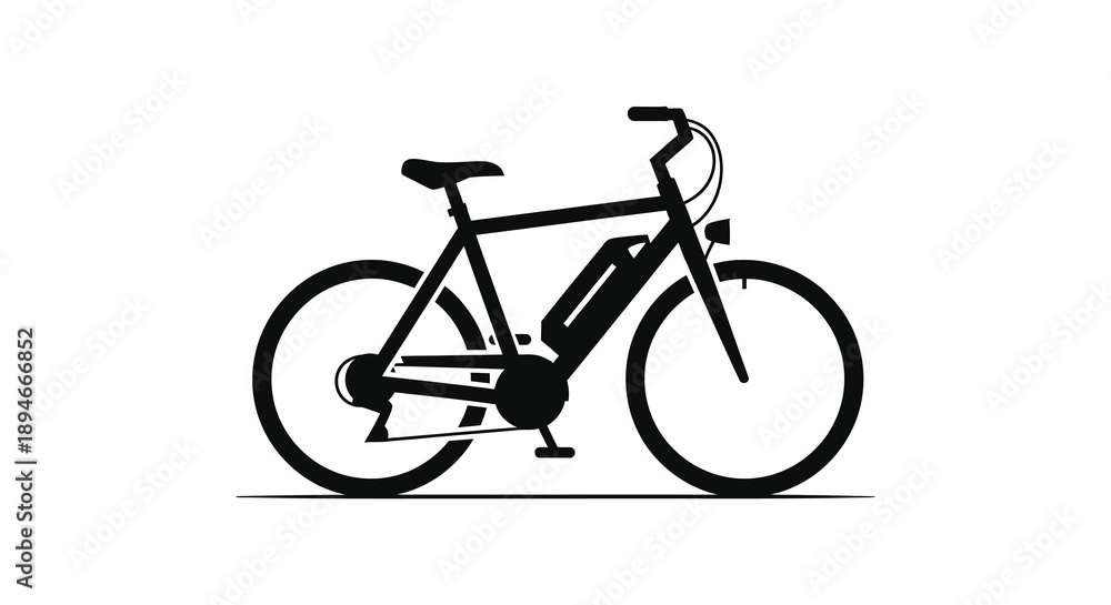 Fototapeta premium A stark black outline portrays a modern electric bicycle with a battery presented as a silhouette high quality