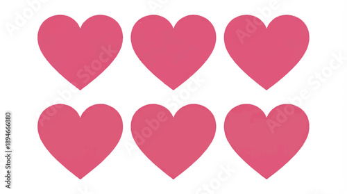 six pink hearts on white background
