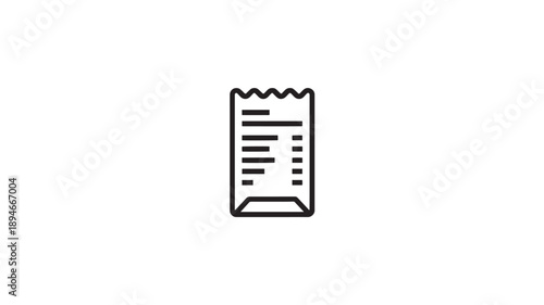 Receipt Icon in Simple Line Art Style with Black Color on White Background for Financial Illustration