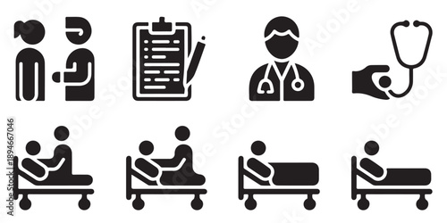Medical consultation and patient care icons set illustration isolated on white background