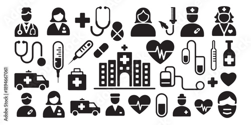 Medical and healthcare icons set for various health related applications and services