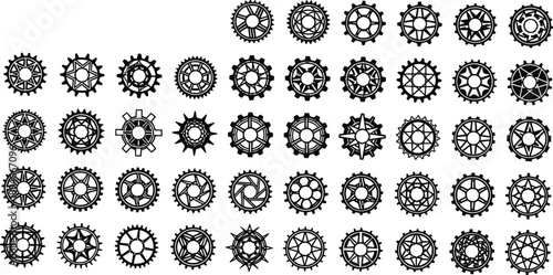 Gear cogwheel silhouette set vector illustration mechanical engineering industrial technology machine wheel collection black white design bundle icons pack