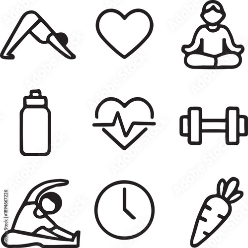 Wellness & Fitness Minimal Vector Icon Set