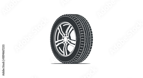 A striking black silhouette of a modern car tire with detailed tread and rim design silhouette high quality