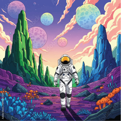 Astronaut in White Space Suit Walking.