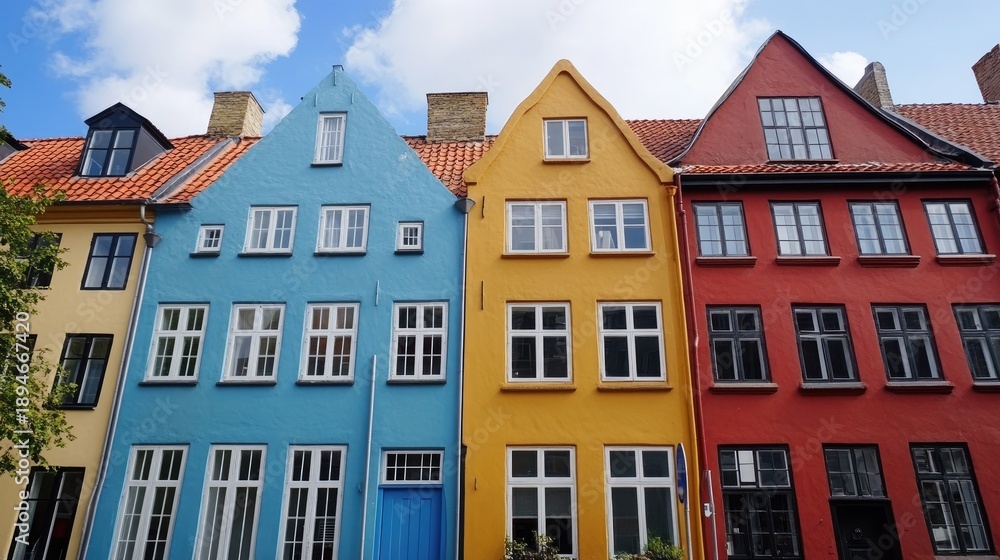 Fototapeta premium Colorful Houses in Denmark: A Charming Row of Buildings