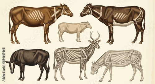 Internal anatomy of cow and livestock diagram