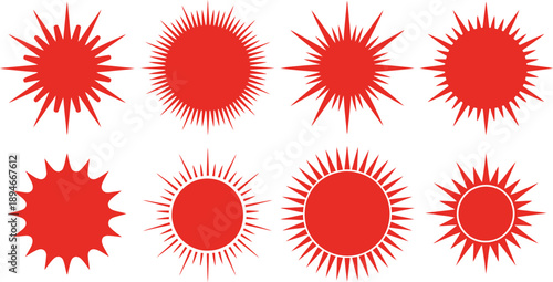 Vibrant red blazing sunburst shapes