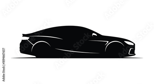 A sleek modern sports car is depicted in a striking black silhouette against a plain white background silhouette