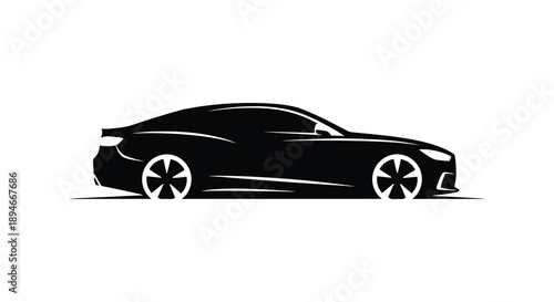 A sleek modern sports car is depicted in a striking black form emphasizing its dynamic lines a silhouette