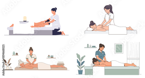 Spa massage therapy session with diverse clients