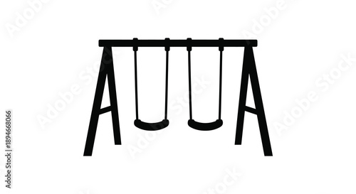 A minimalist depiction of a classic playground swing set with three swings presented as a striking silhouette