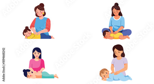 Mother and baby massage sessions in various poses