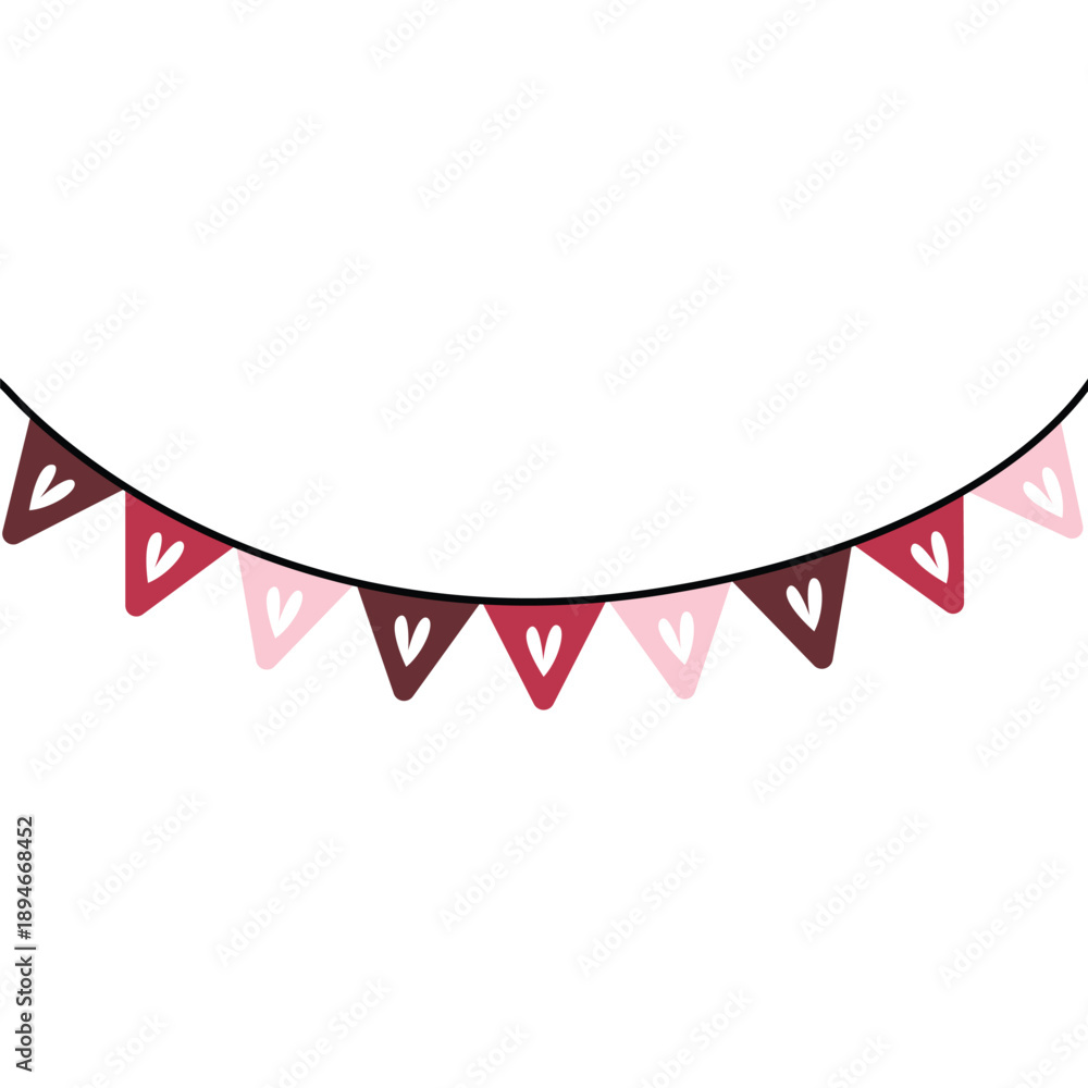 Obraz premium Heart Garland and Valentine Love Bunting Banner Flat Illustration