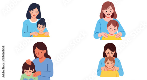 Mother comforting children with gentle touch