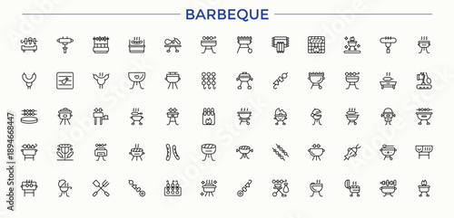 Set of Barbeque line icon. Containing butcher, food, cook, bbq, grill, kitchen and more. Minimalist vector collections. Grill icon set. Signs for web and mobile app.