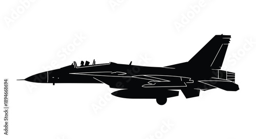A striking black silhouette of a fighter jet in mid flight showcasing its aerodynamic design silhouette high quality professional