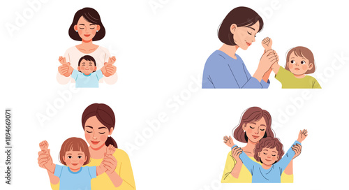 Mother and child playing finger games