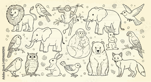 Collection of diverse animal silhouettes and icons