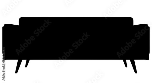 A modern black sofa silhouette on sleek legs in a minimalist interior scene viewed from the front Whisk