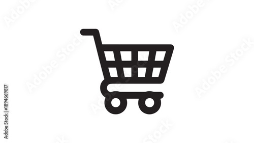 Shopping Cart Icon in Simple Flat Design with Black Color on White Background for E-commerce