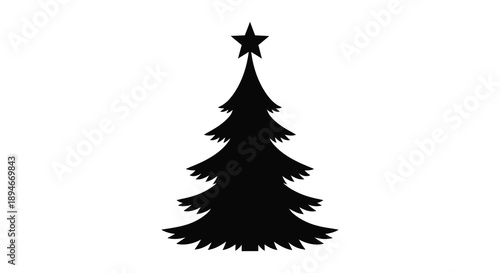 A stark black christmas tree stands prominently against a white background creating a dramatic silhouette high quality professional