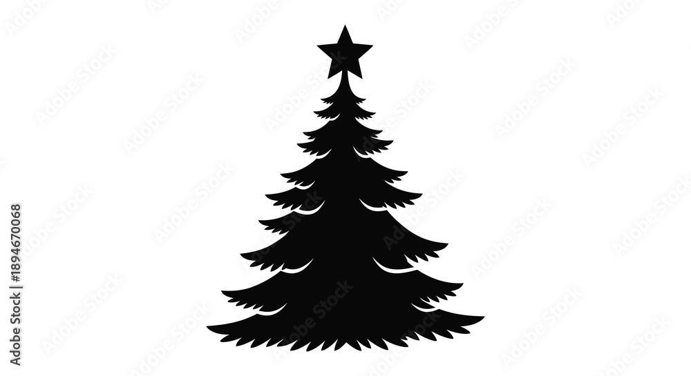 Obraz premium A stark black silhouette of a classic evergreen christmas tree adorned with a single star silhouette high quality