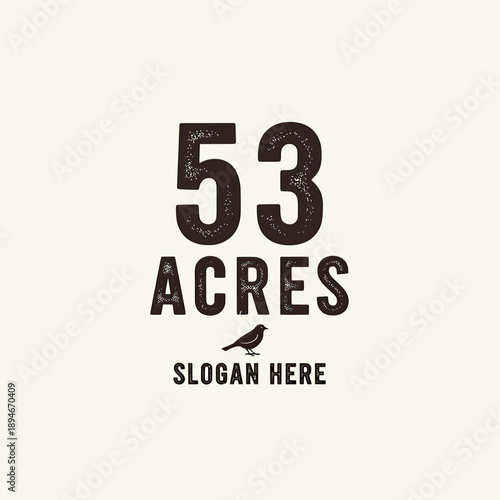Rustic 53 Acres Logo with Bird and Slogan Placeholder.