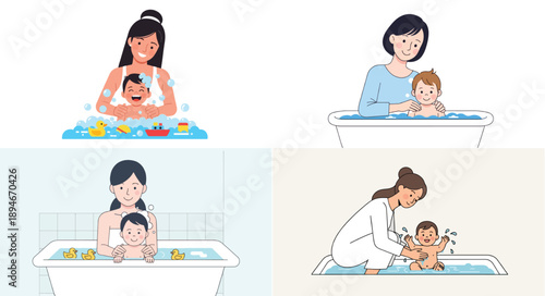 Mother and baby enjoying bath time moments