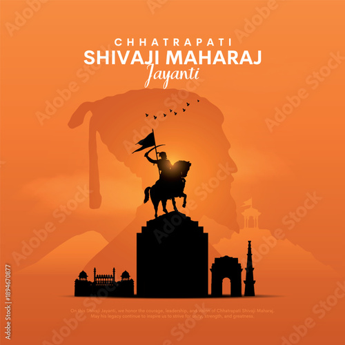 Happy Chhatrapati Shivaji Maharaj Jayanti Banner Design. Shivaji Jayanti Celebration Background and Poster with Text and Maratha Flag Silhouette Vector Illustration.