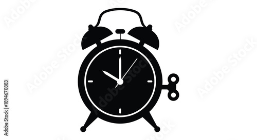 A striking black silhouette of a classic alarm clock with hands pointing to a specific time silhouette