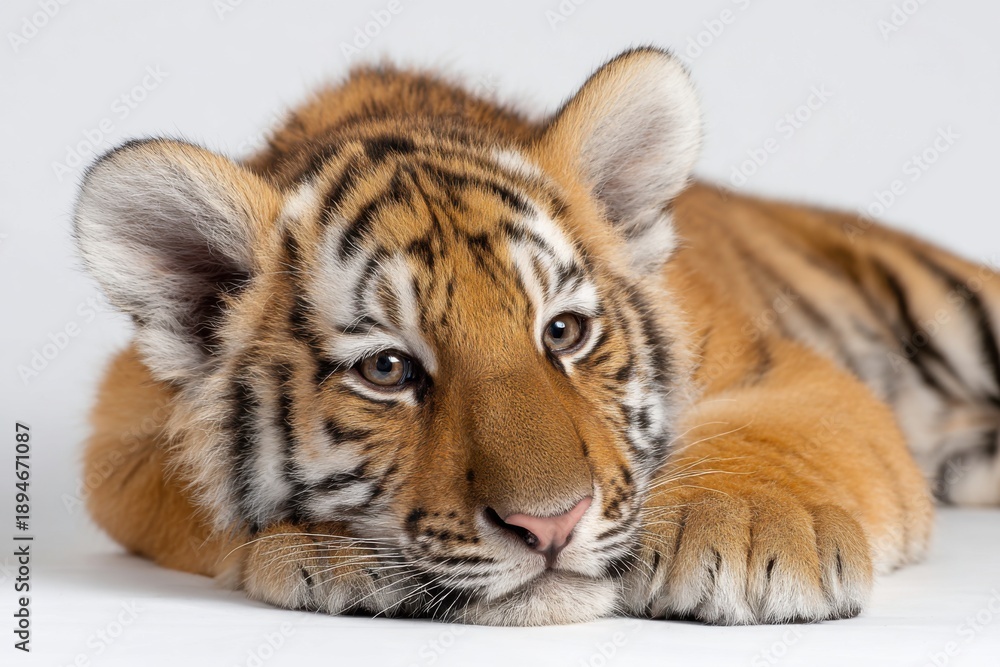 Obraz premium Adorable Bengal Tiger Cub Rests Peacefully