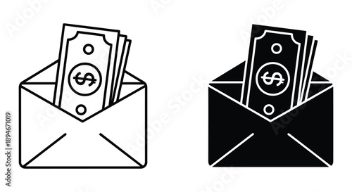 Cash in Envelope - Simple Line Art Illustration