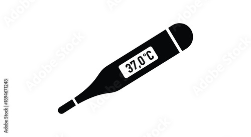 A simple black silhouette of a medical thermometer displaying a temperature of 37 0 degrees celsius silhouette high quality
