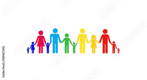 Diverse family holding hands in a line.
