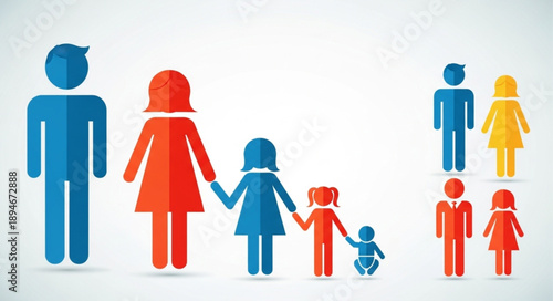 Diverse Family Units Represented by Colorful Stick Figures.