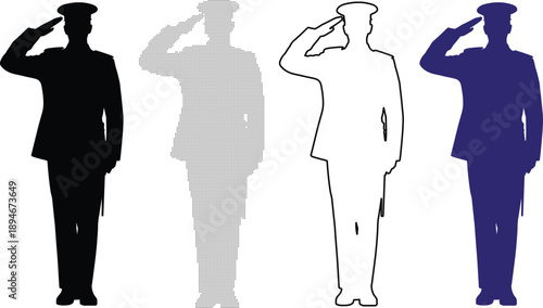 Four military figures saluting in different styles