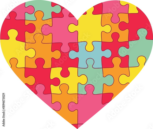 Heart-Shaped Puzzle Pieces in Various Colors