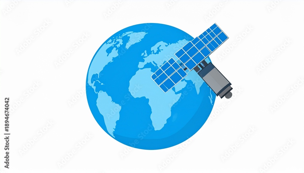 Fototapeta premium Satellite orbiting Earth in space with blue planet and solar panels 3D render