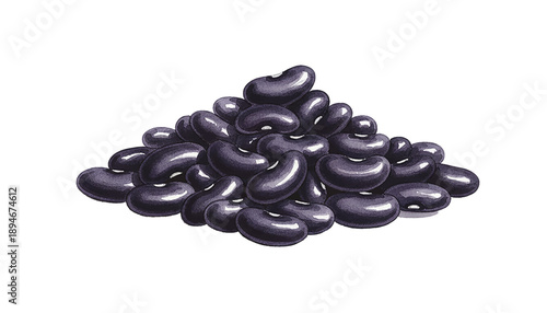 Pile of fresh nutritious black turtle beans food ingredient against a clean white background illustration