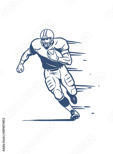 Football player running vector artwork. Speed and skill design. Vintage sport graphic design for apparel. Touchdown player sketch. American gridiron a