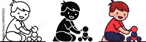 Stages of a child playing with a toy