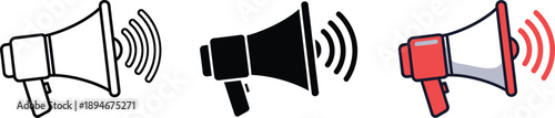 Three different megaphone speakers in line drawing style