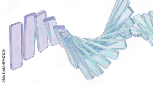 Abstract geometric spiral of crystal blocks in holographic glass style with iridescent rainbow reflections