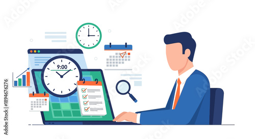 Organized professional working efficiently with a digital calendar and time management tools on laptop