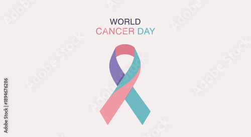 World Cancer Day awareness ribbon illustration promoting support and unity against the disease