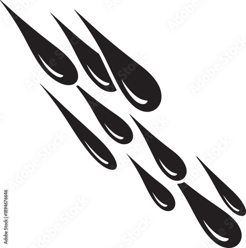 Black teardrop shapes falling on white background illustration design